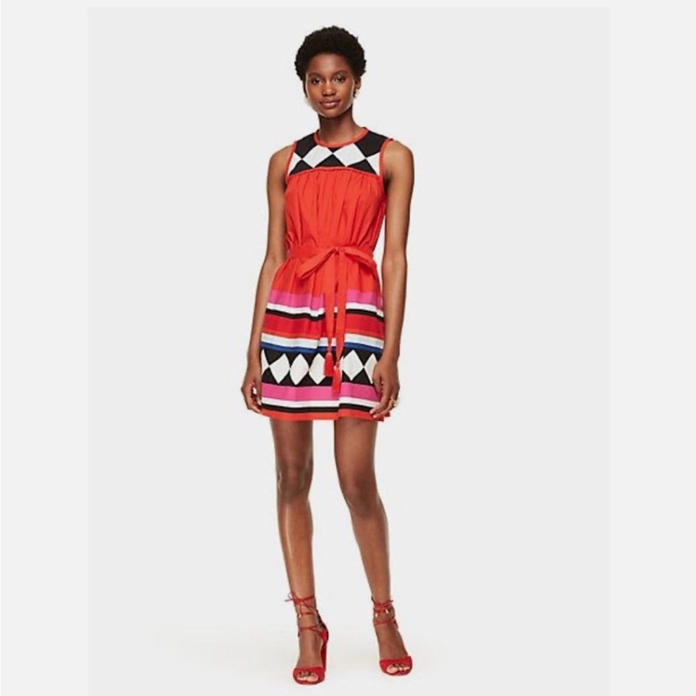Kate Spade New York black and red geo baby belted sleeveless dress, size XS